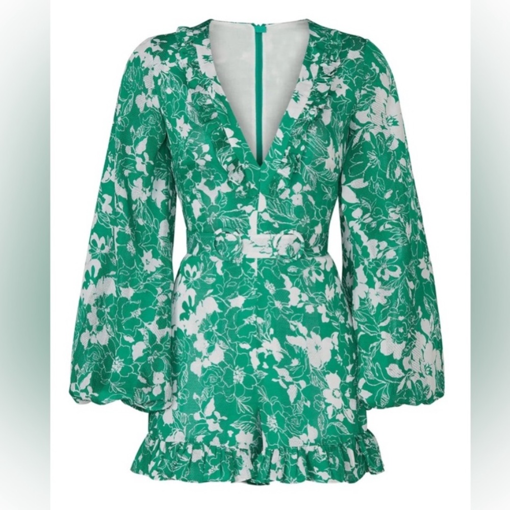 $547 ALEXIS “Cerca” Romper, Green/White Floral, Size Small (Without Belt), EUC